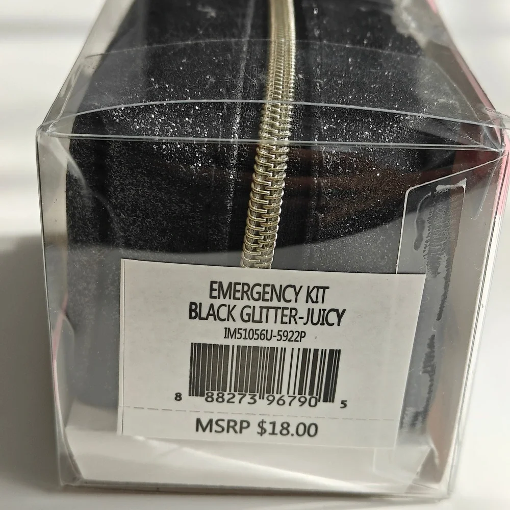 New Juicy Couture Black Glitter Bag Mini Micro Emergency Kit Everyday Essentials